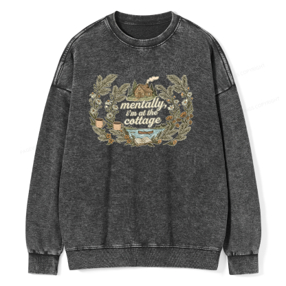 Pagewings Mentally I'm At The Cottage Unisex Washed Sweatshirt