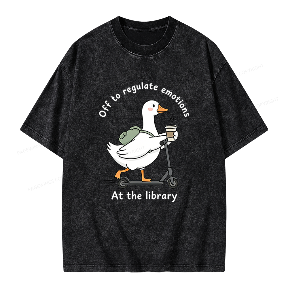 Pagewings Off To Regulate Emotions At The Library Unisex Washed T-shirt