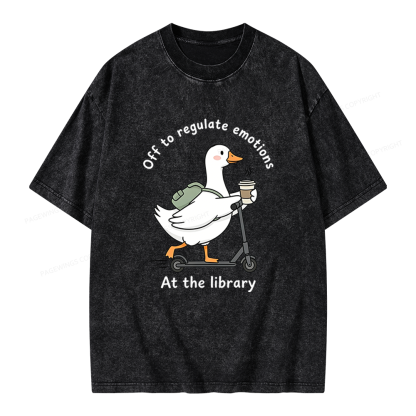 Pagewings Off To Regulate Emotions At The Library Unisex Washed T-shirt