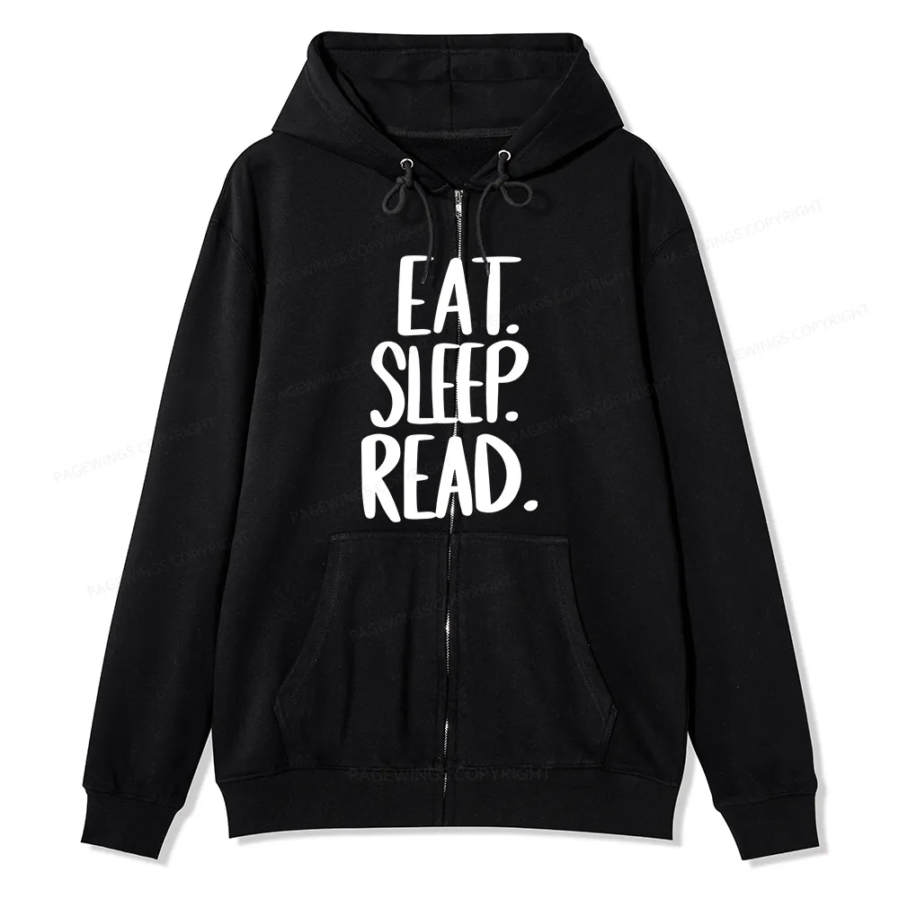 Pagewings Eat Sleep Read Unisex Fleece Zip Up Hoodie