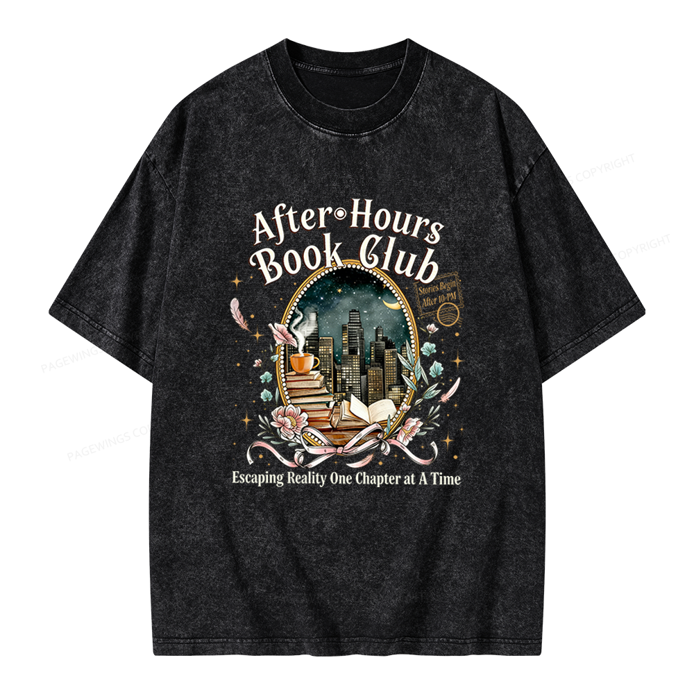 Pagewings After‑Hours Book Club Unisex Washed T-shirt