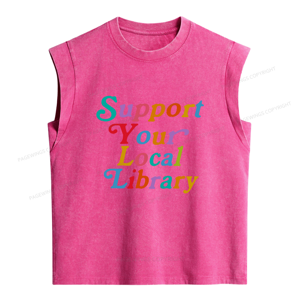 Pagewings Support Your Local Library Women's Washed Tank Top