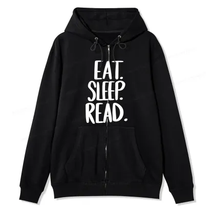 Pagewings Eat Sleep Read Unisex Fleece Zip Up Hoodie