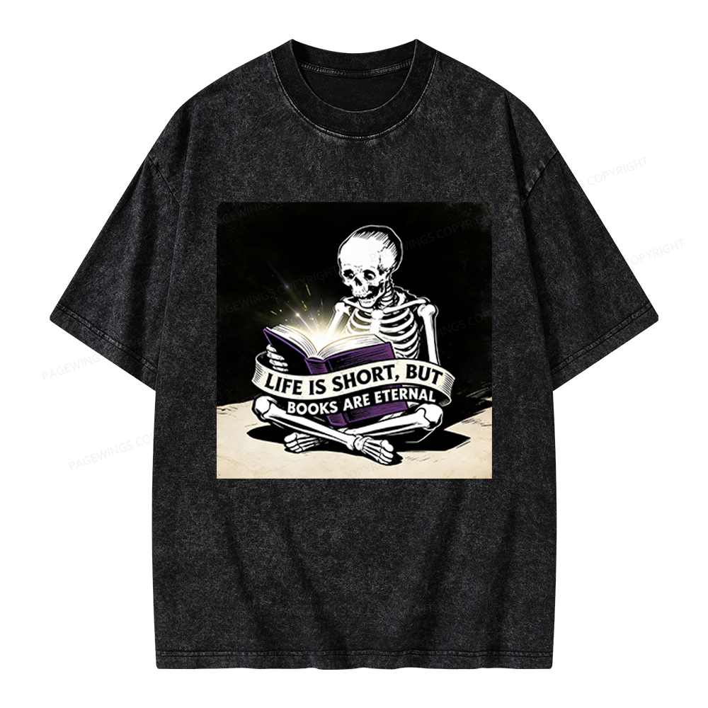 Pagewings Life Is Short But Books Are Eternal Unisex Washed T-shirt
