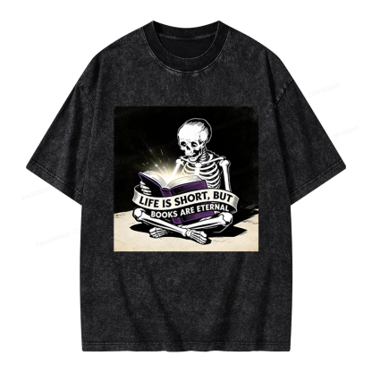 Pagewings Life Is Short But Books Are Eternal Unisex Washed T-shirt