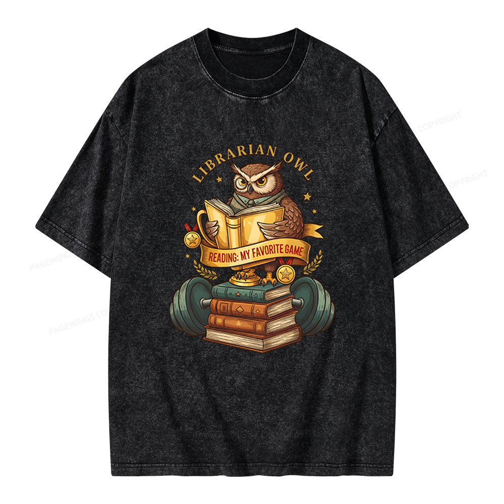 Pagewings Librarian Owl Unisex Washed T-shirt