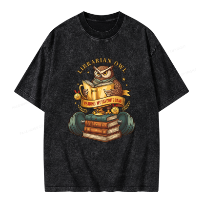 Pagewings Librarian Owl Unisex Washed T-shirt