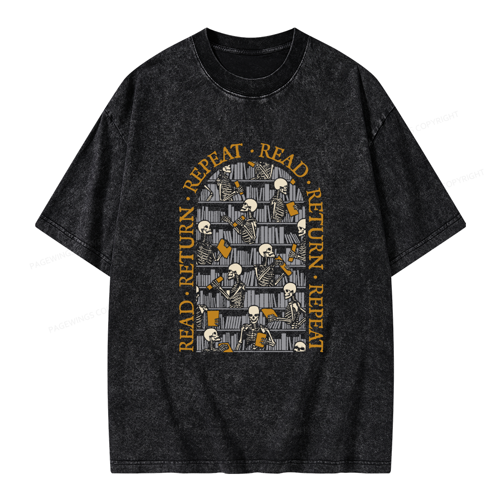 Pagewings Skeleton Library Unisex Washed T-shirt