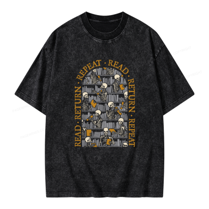Pagewings Skeleton Library Unisex Washed T-shirt