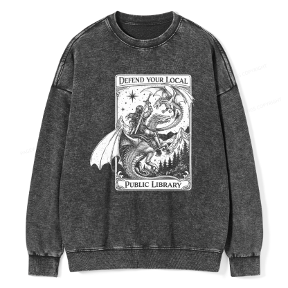 Pagewings Defend Your Local Public Library Unisex Washed Sweatshirt