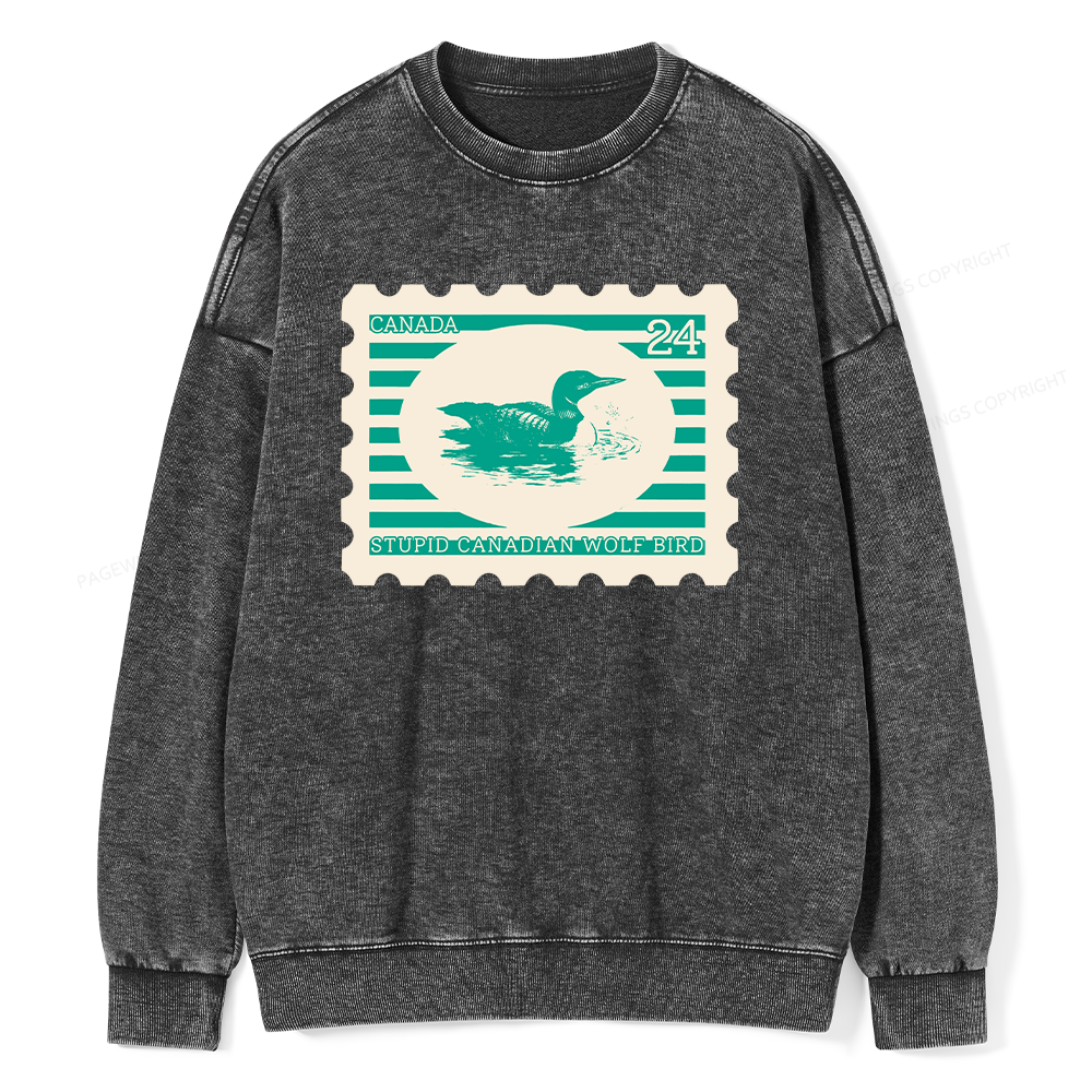 Pagewings Stupid Canadian Wolf Bird Unisex Washed Sweatshirt