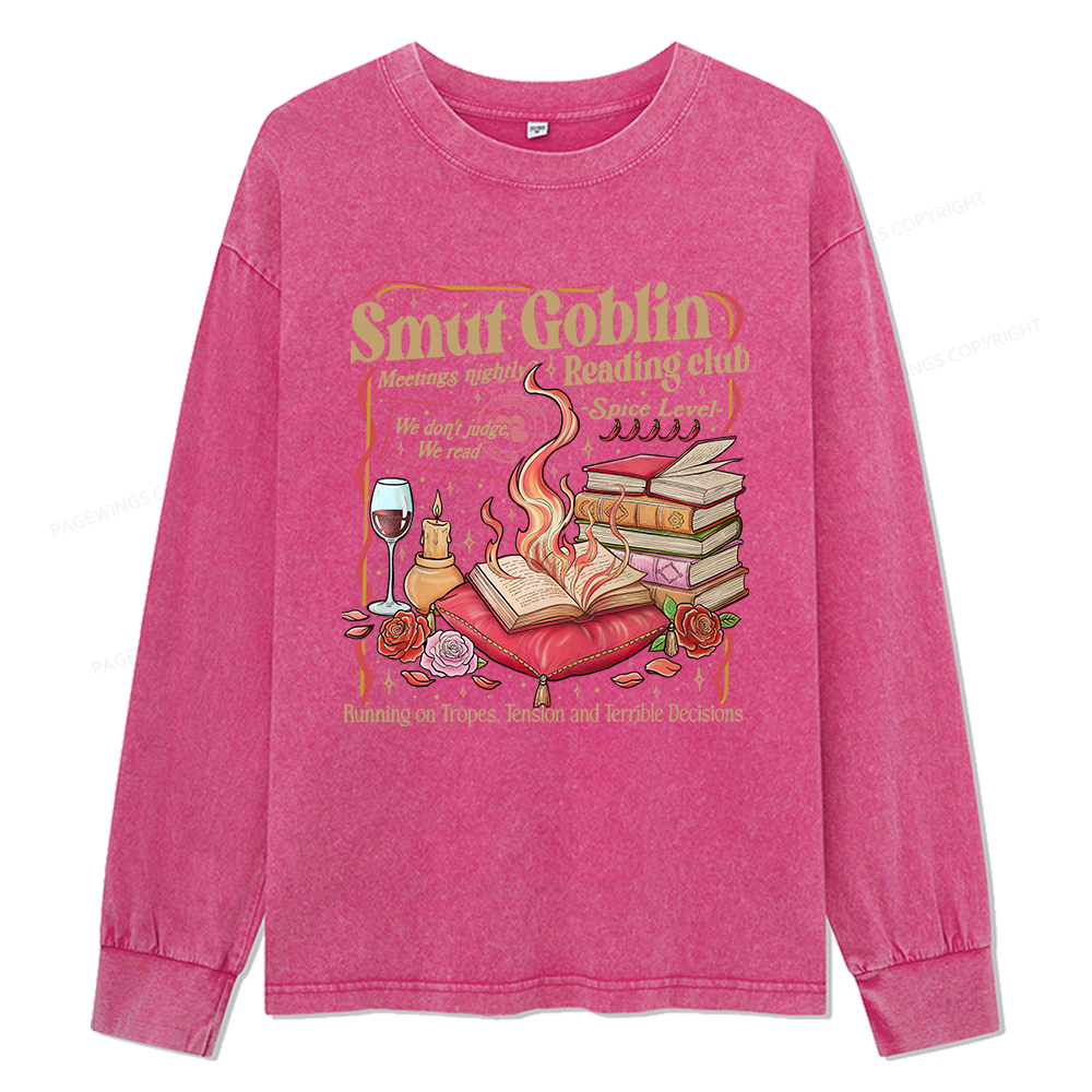 Pagewings Smut Goblin Dark Romance Unisex Washed Long Sleeve T-shirt