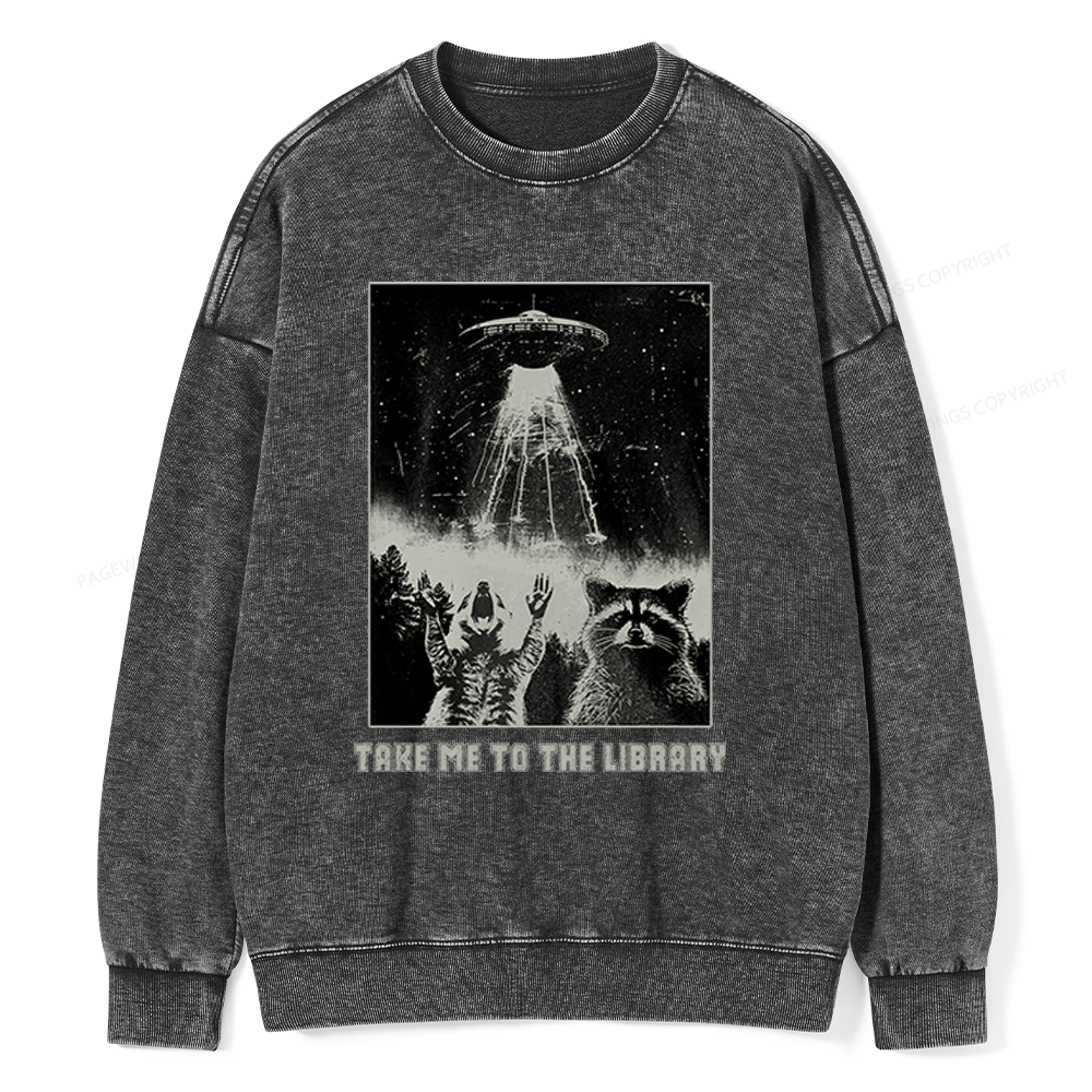 Pagewings Take Me To The Library Unisex Washed Sweatshirt