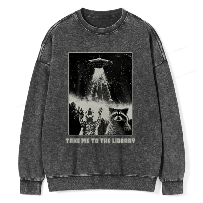 Pagewings Take Me To The Library Unisex Washed Sweatshirt