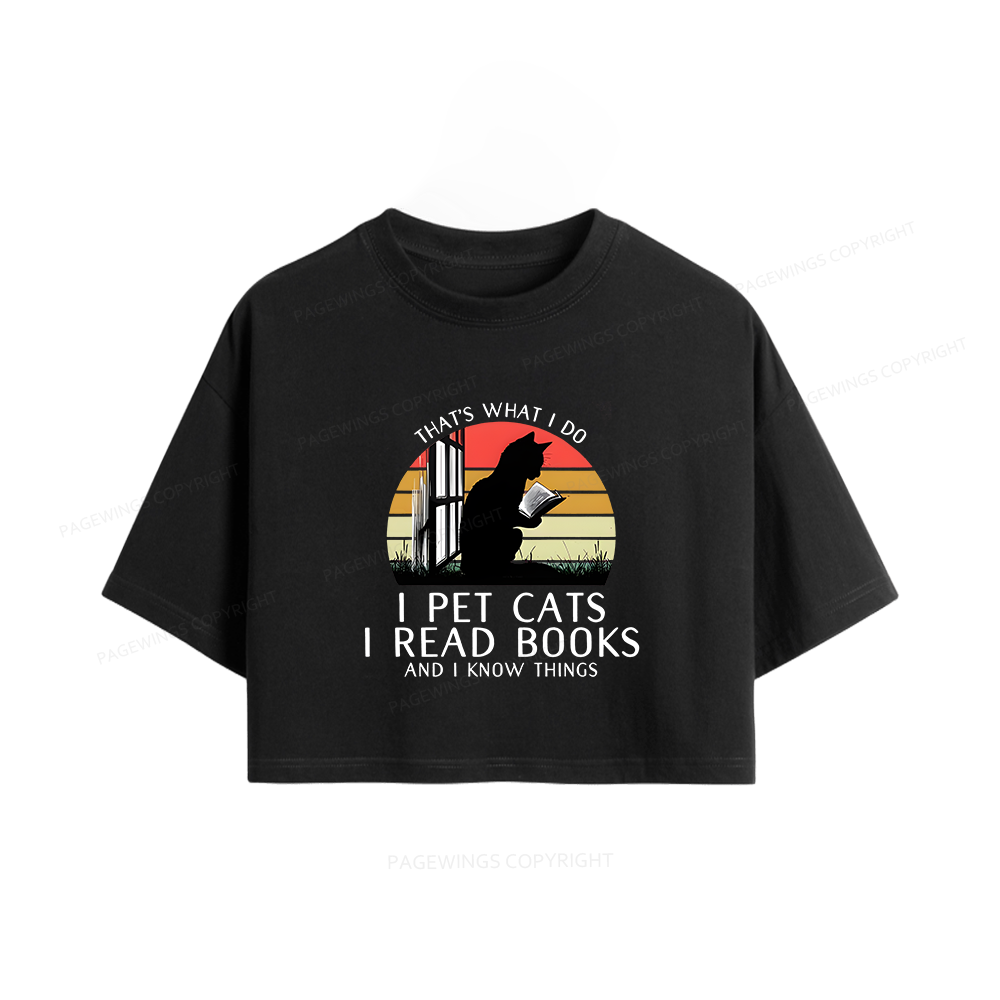 Pagewings Book Lover Cat And Book Women Crop Tops