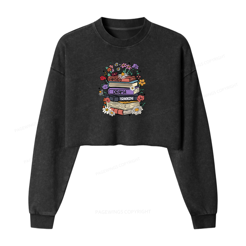 Pagewings Fantasy Drama Tragedy Washed Crop Sweatshirt
