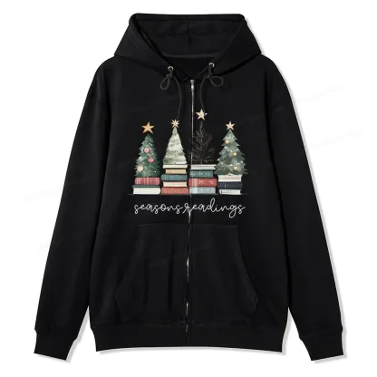 Pagewings Bookish Christmas Unisex Fleece Zip Up Hoodie