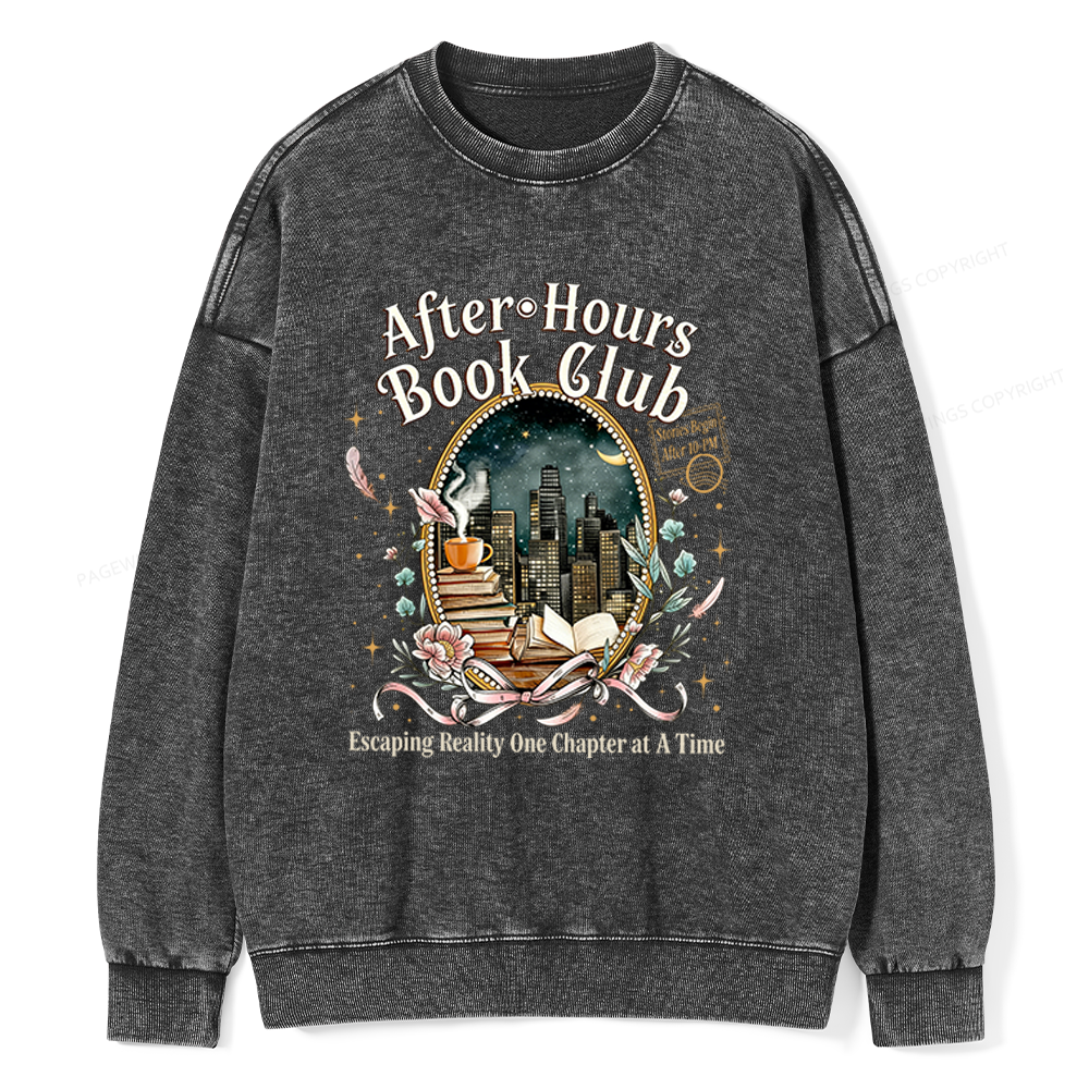 Pagewings After‑Hours Book Club Unisex Washed Sweatshirt