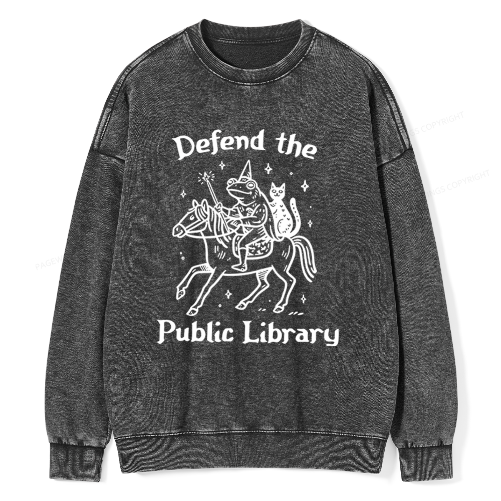 Pagewings Defend The Public Library Unisex Washed Sweatshirt
