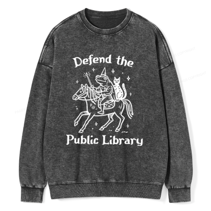 Pagewings Defend The Public Library Unisex Washed Sweatshirt