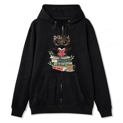Pagewings Cute Dragon Read Books Be Kind Stay Weird Unisex Fleece Zip Up Hoodie