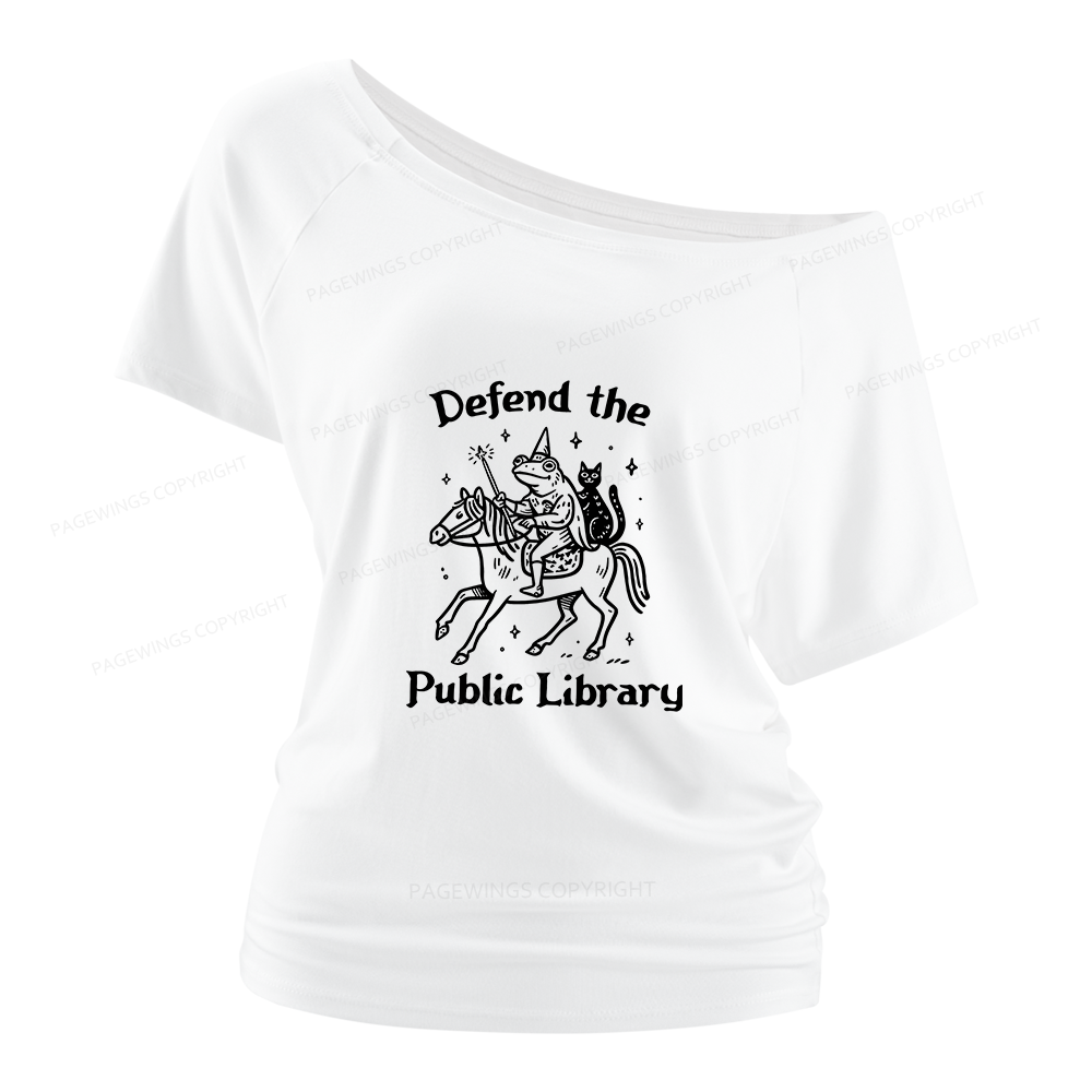 Pagewings Defend The Public Library Women Off Shoulder T-shirts