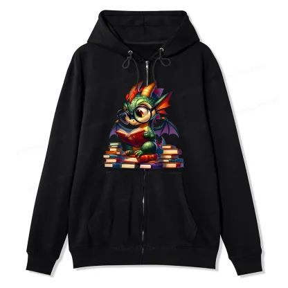 Pagewings Dragon And Books Unisex Fleece Zip Up Hoodie