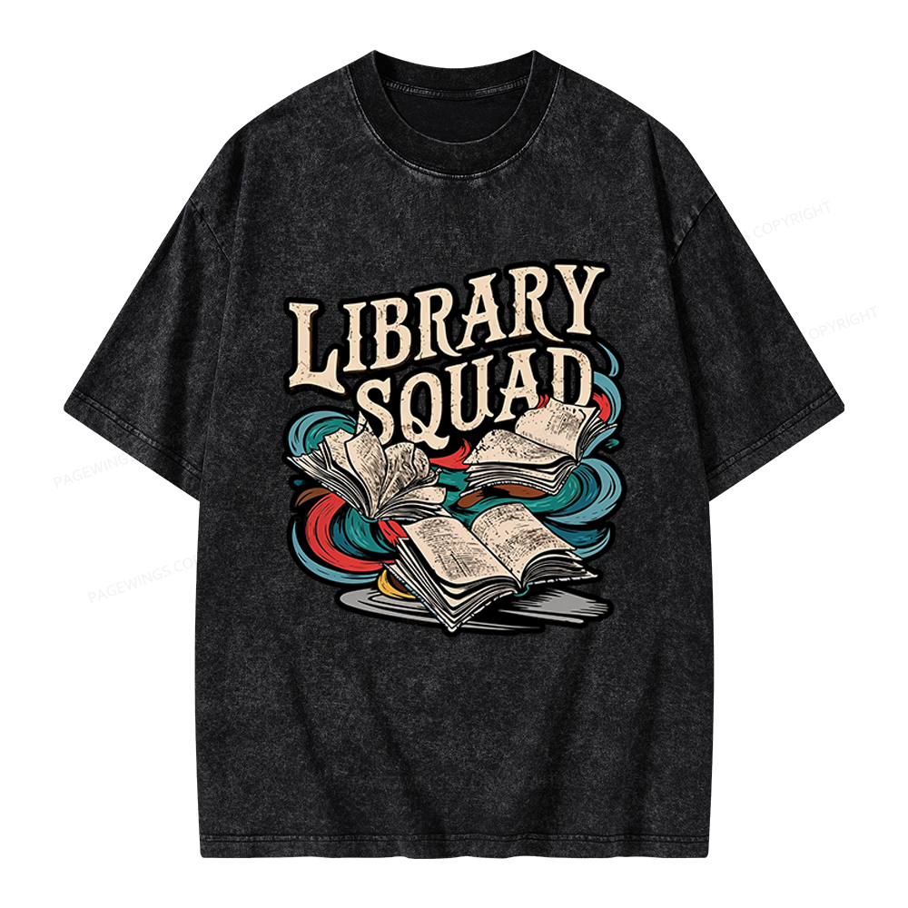 Pagewings Vintage Library Squad Unisex Washed T-shirt