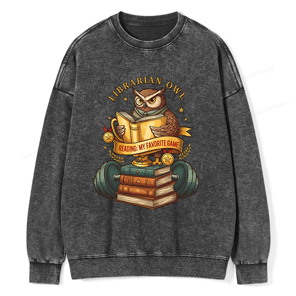 Pagewings Librarian Owl Unisex Washed Sweatshirt