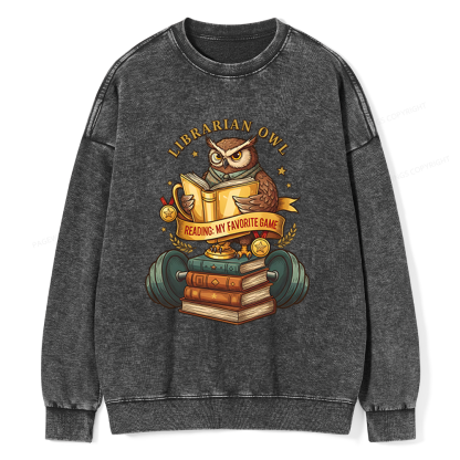 Pagewings Librarian Owl Unisex Washed Sweatshirt