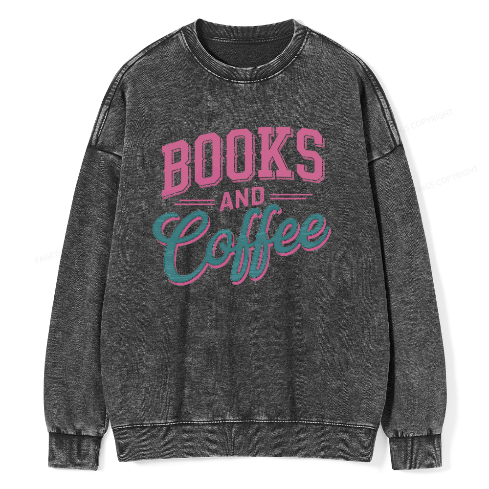 Pagewings Books And Coffee Unisex Washed Sweatshirt