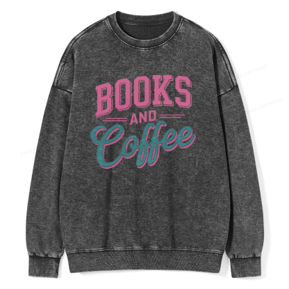 Pagewings Books And Coffee Unisex Washed Sweatshirt