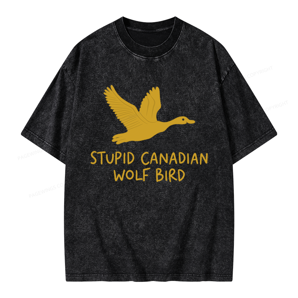 Pagewings Stupid Canadian Wolf Bird Unisex Washed T-shirt