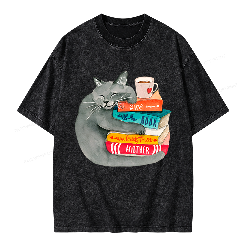 Pagewings Book Lover Cat Unisex Washed T-shirt