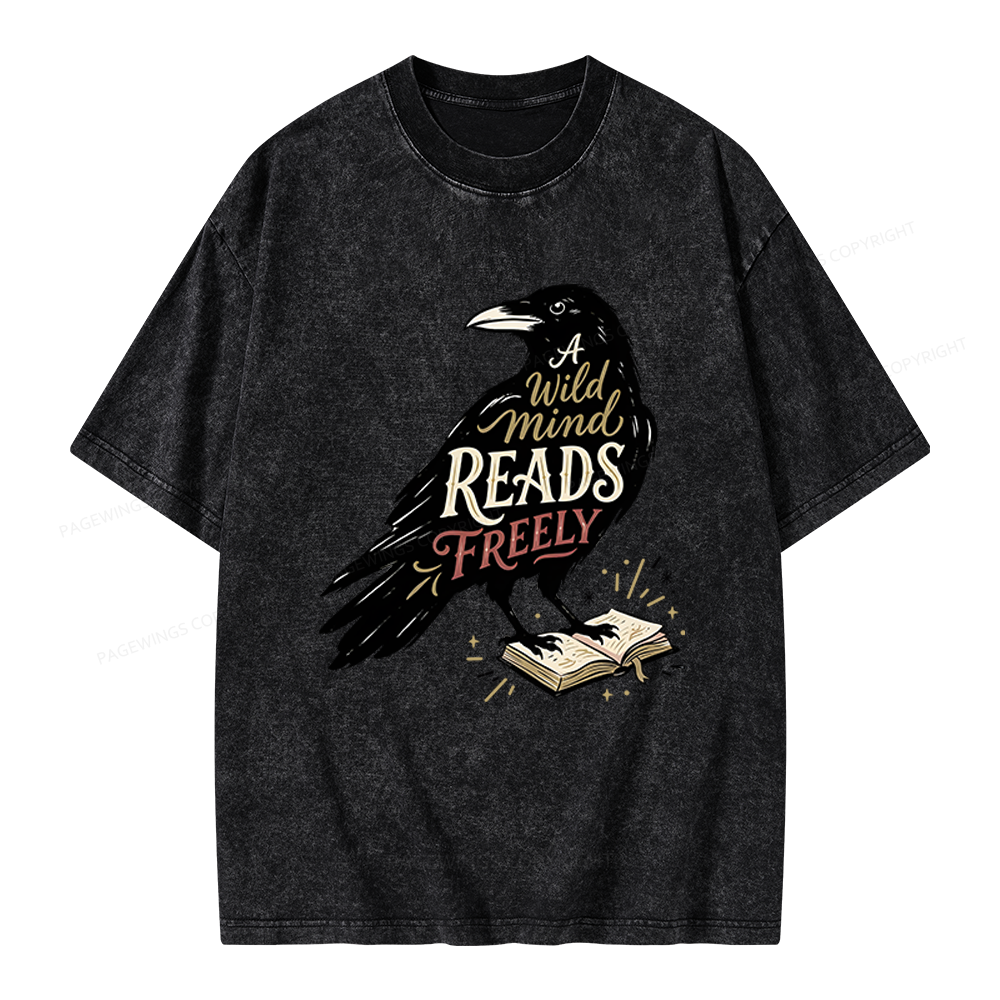 Pagewings A Wild Mind Reads Freely Unisex Washed T-shirt