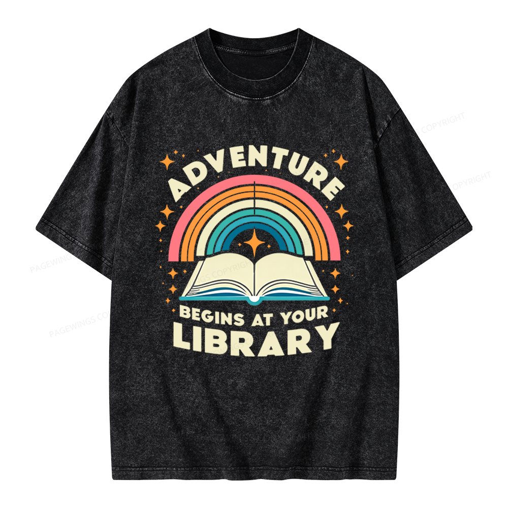 Pagewings Adventure Begins At Your Library Unisex Washed T-shirt