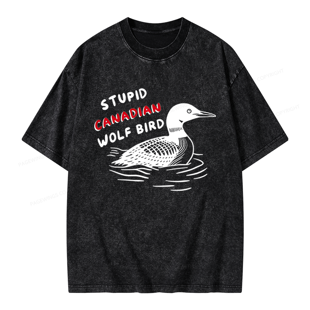 Pagewings Stupid Canadian Wolf Bird Unisex Washed T-shirt