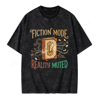 Pagewings Fiction Mode On Unisex Washed T-shirt