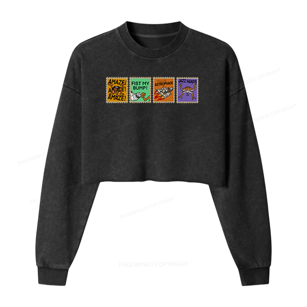 Pagewings Sci Fi Nerd Stamp Washed Crop Sweatshirt