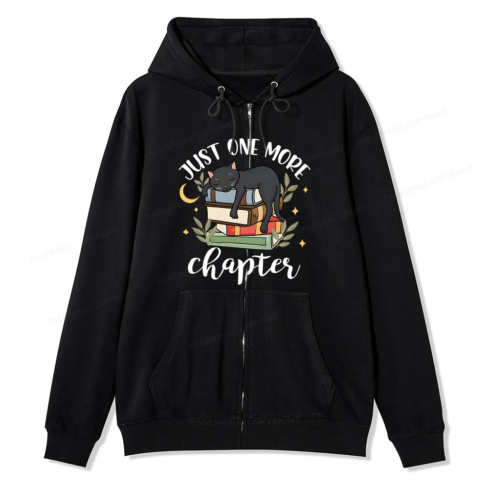 Pagewings Just One More Chapter Adorable Cat Unisex Fleece Zip Up Hoodie