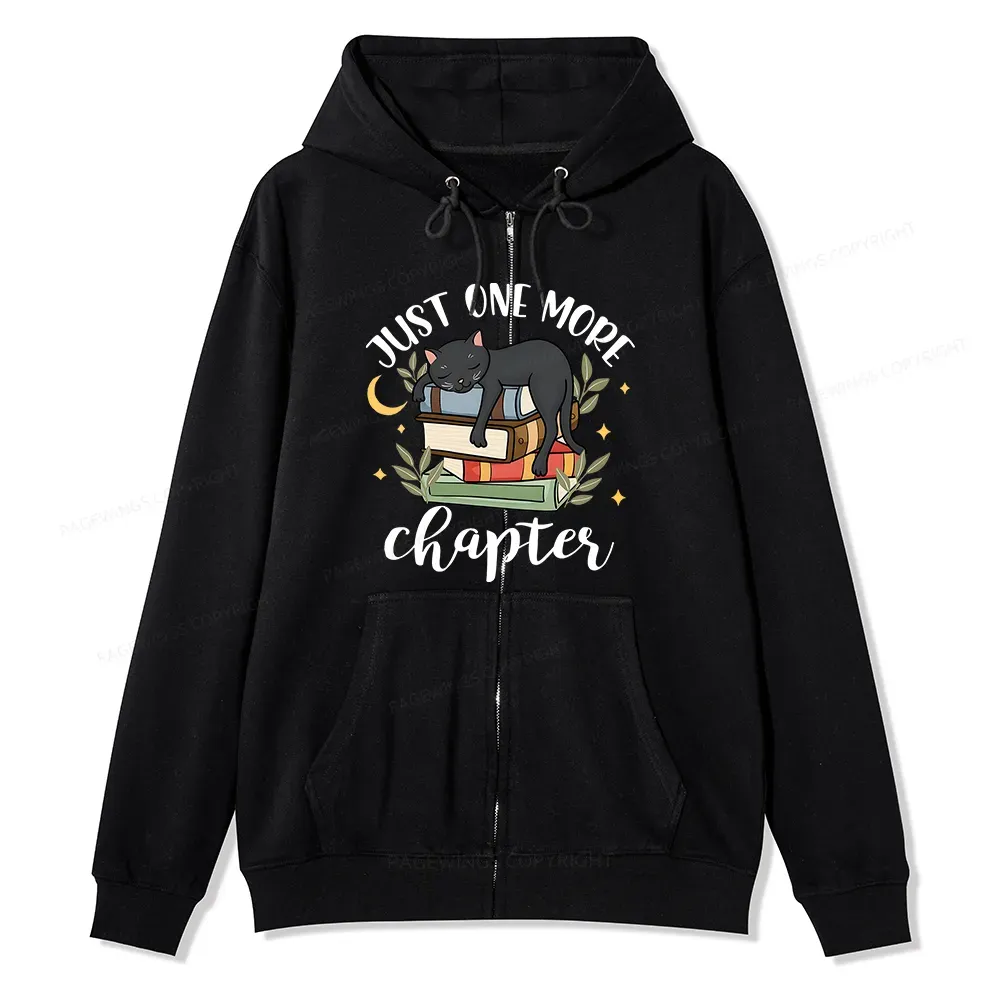 Pagewings Just One More Chapter Adorable Cat Unisex Fleece Zip Up Hoodie