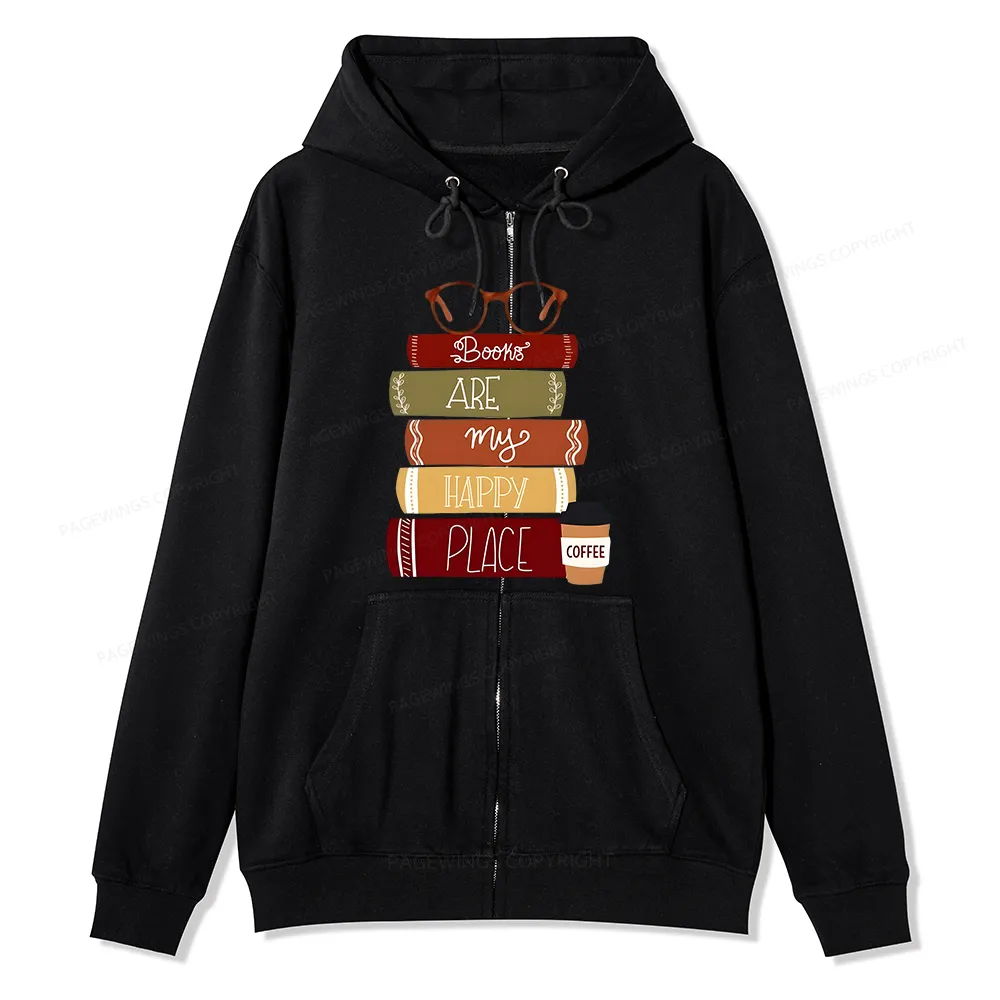 Pagewings Books are My Happy Place Unisex Fleece Zip Up Hoodie