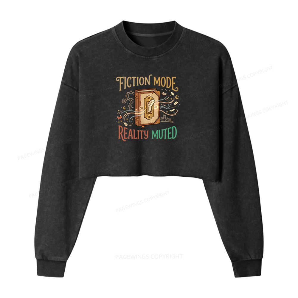 Pagewings Fiction Mode On Washed Crop Sweatshirt
