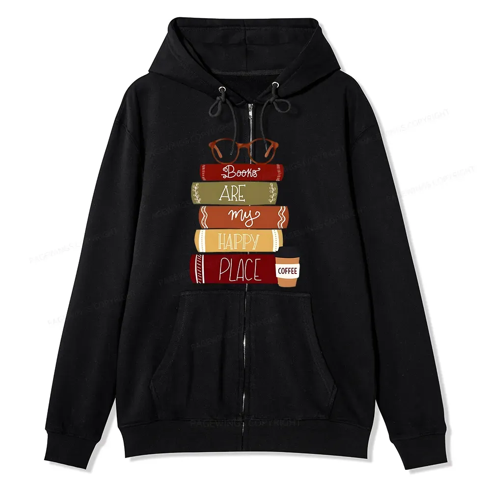 Pagewings Books are My Happy Place Unisex Fleece Zip Up Hoodie