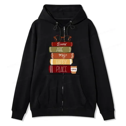 Pagewings Books are My Happy Place Unisex Fleece Zip Up Hoodie