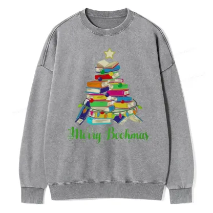 Pagewings Book Christmas Tree Unisex Washed Sweatshirt