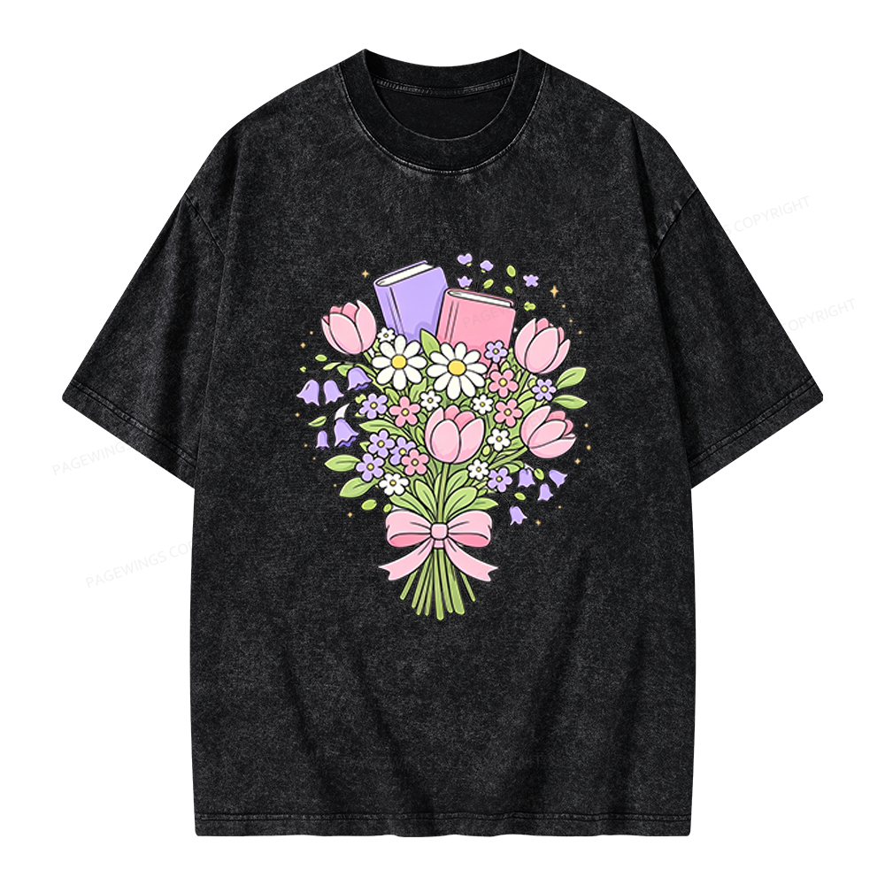Pagewings Spring Book Bouquet Unisex Washed T-shirt