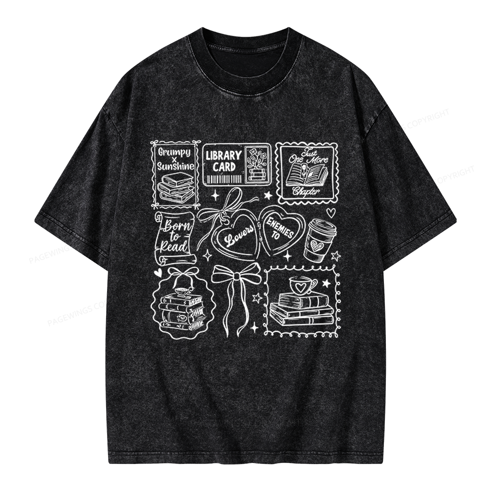 Pagewings Retro Book And Coffee Unisex Washed T-shirt