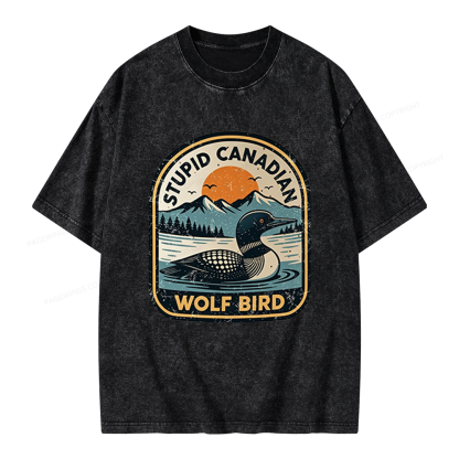 Pagewings Stupid Canadian Wolf Bird Unisex Washed T-shirt