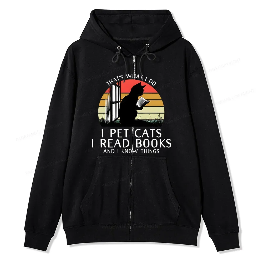 Pagewings Cat And Book Unisex  Fleece Zip Up Hoodie
